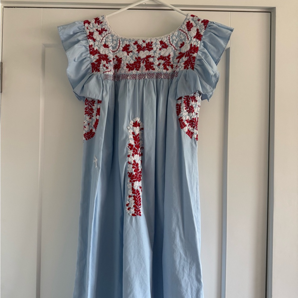 Mi Golondrina Embroidered Blue and Red Dress